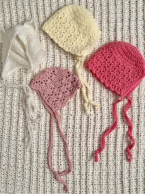 Newborn and 0-3 Months Hand Knitted Baby Bonnets Bundle Lot